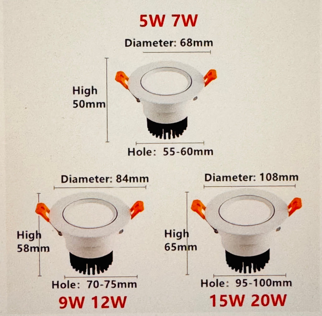 High-performance Embedded LED Downlight Angle Adjustable 5W7W9W12W15W20W COB Anti-Glare Dimmable Ceiling Light Spotlights CRI＞98