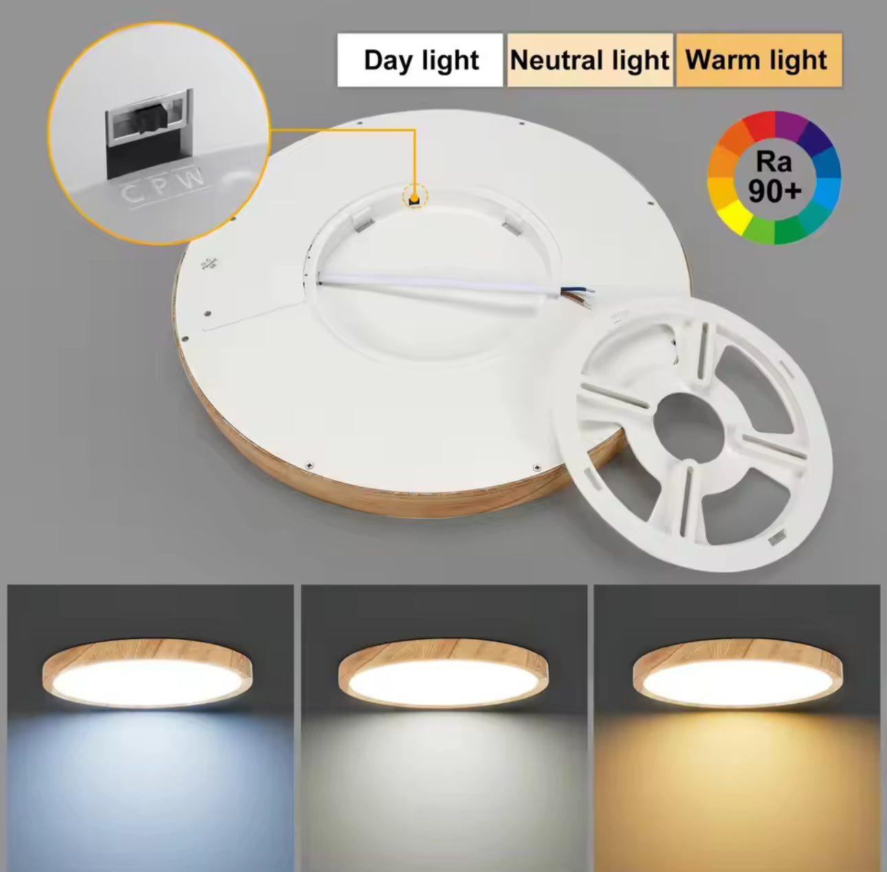 Modern LED Ceiling Light Wood Grain Golden One Light with 3 Colors Home Lighing Kitchen Bedroom Bathroom Surface Ceiling Lamp