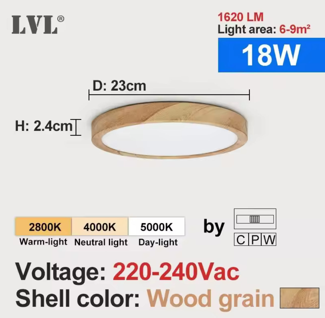 Modern LED Ceiling Light Wood Grain Golden One Light with 3 Colors Home Lighing Kitchen Bedroom Bathroom Surface Ceiling Lamp