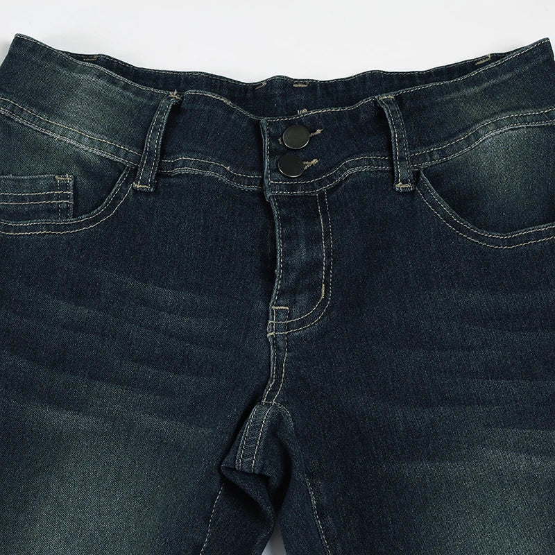 Weekeep Vintage y2k Flared Jeans Retro Button-up Low Rise Casual Denim Pants Harajuku 2000s Trousers Basic Aesthetic Mom Jeans