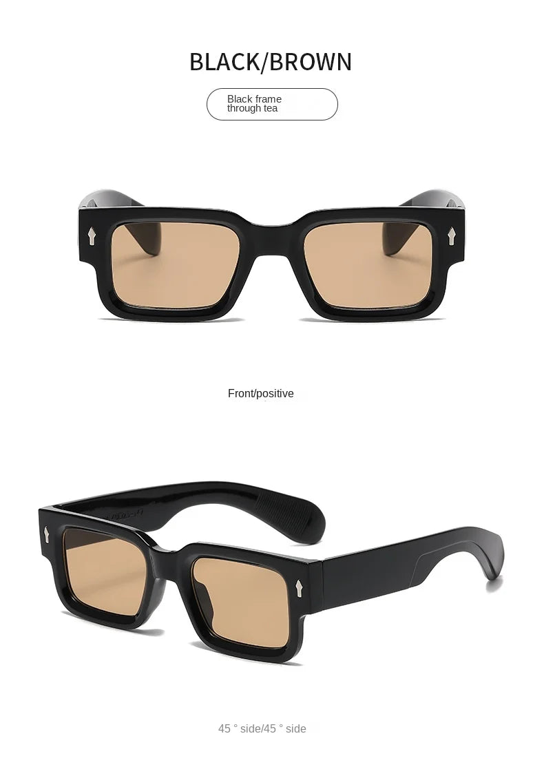 Fashion Retro Thick Leg Square Frame Sunglasses Men Women Popular Brand Small Frame Rice Nail Sun Glasses Black Yellow Glasses