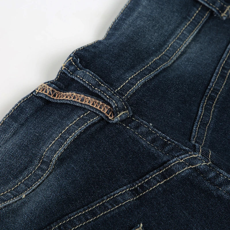 Weekeep Vintage y2k Flared Jeans Retro Button-up Low Rise Casual Denim Pants Harajuku 2000s Trousers Basic Aesthetic Mom Jeans