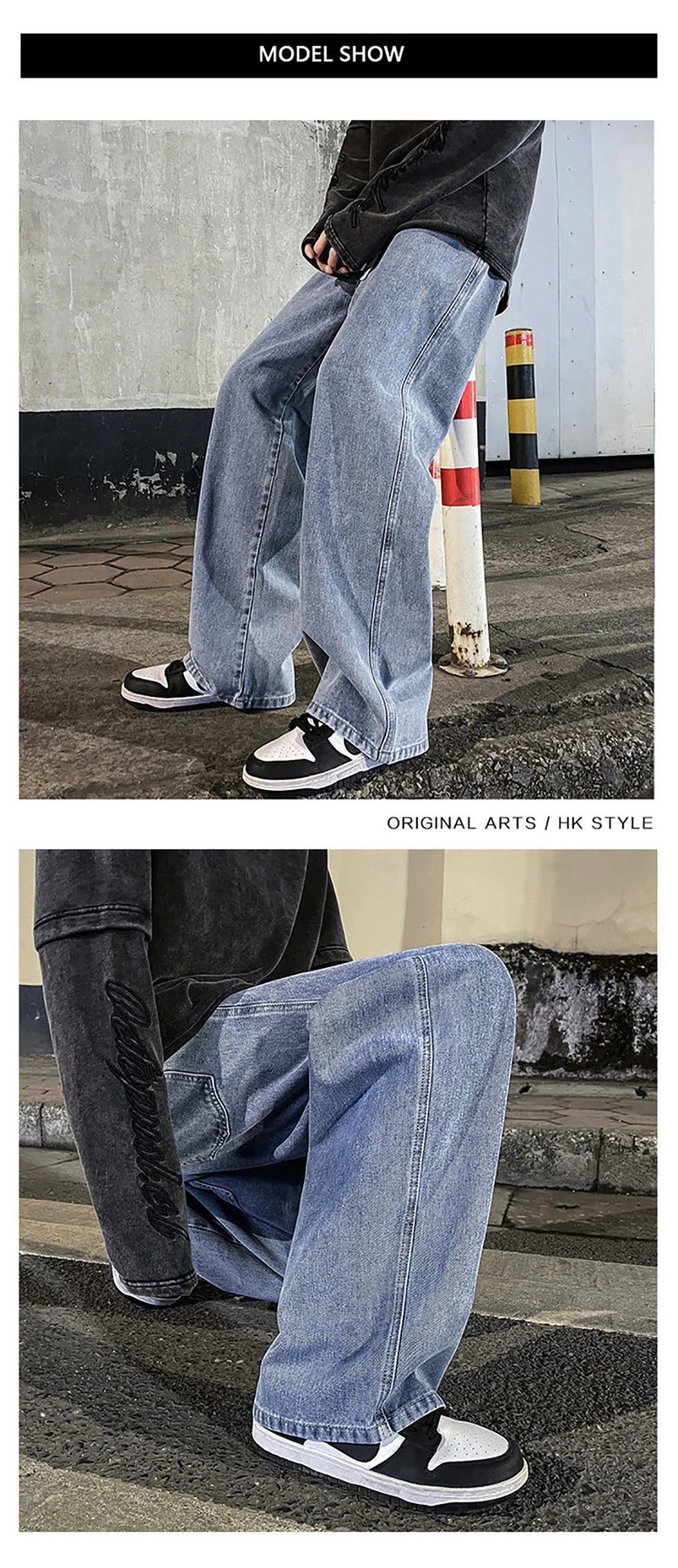 Fashion Men's Solid Color Drape Jeans Loose Straight Korean Vintage High Street Hip-hop Y2K Casual Daily Dragging Wide-leg Pants