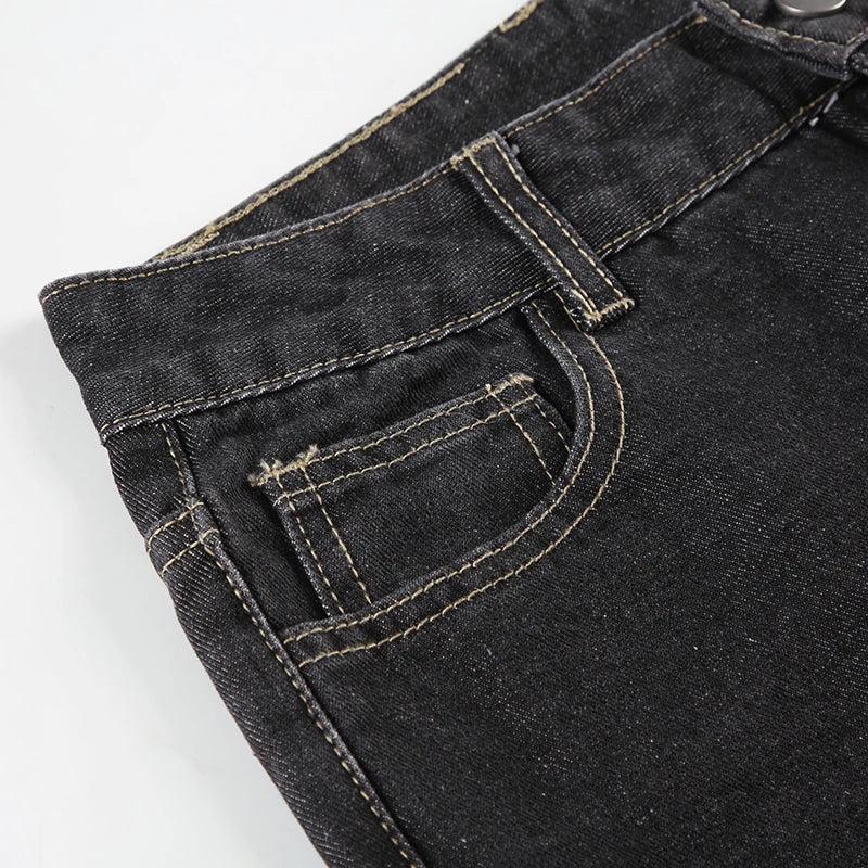 Weekeep Floral Embroidery Jeans Vintage 2000s Low Rise Flared Jeans Women Retro y2k Baggy Denim Pants High Street Basic Trousers