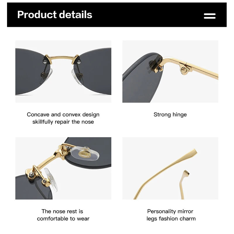 Fashion Rimless Sunglasses Women UV400 Oval Elegant Diamond F Sun Glasses Retro Eyewear