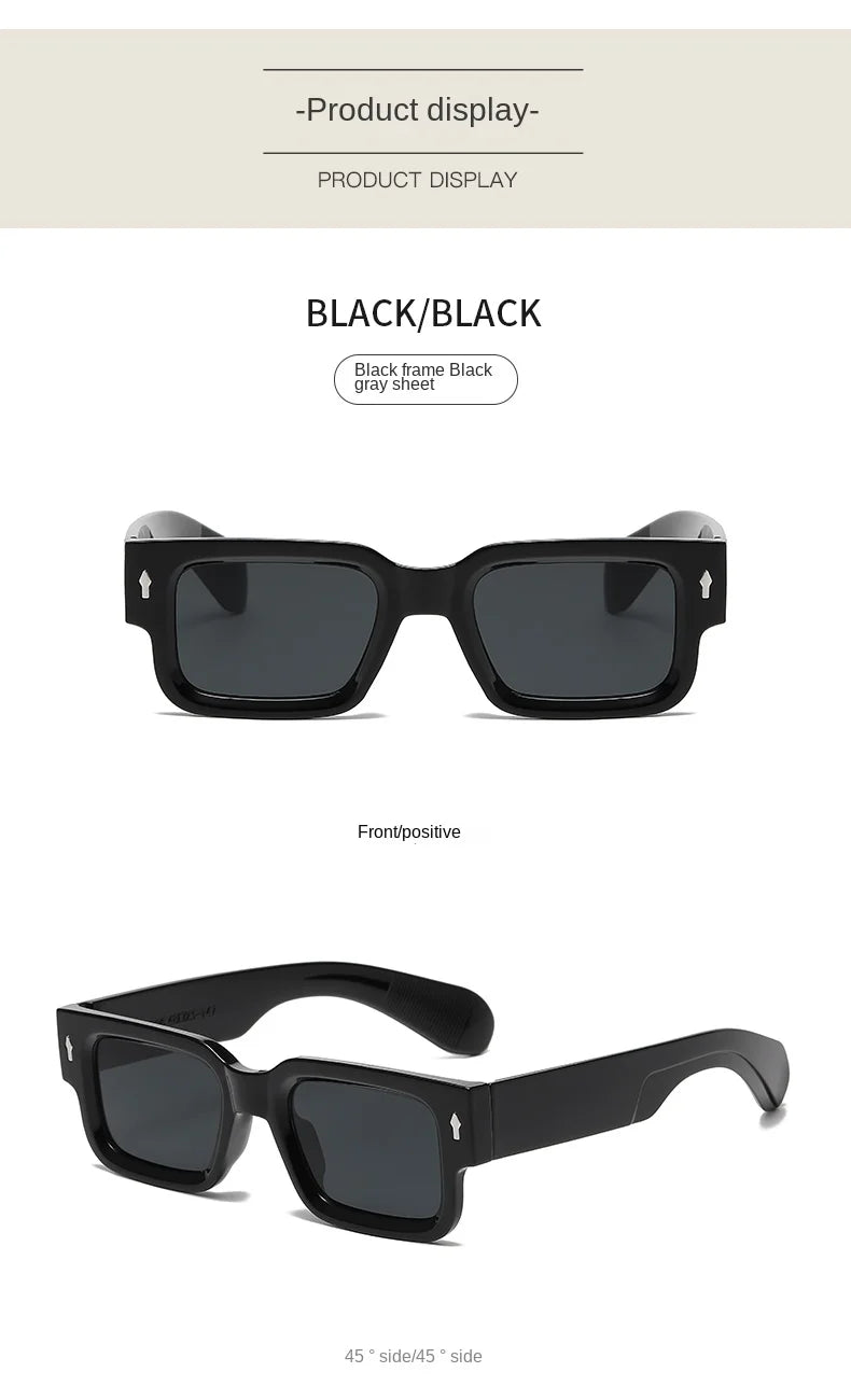 Fashion Retro Thick Leg Square Frame Sunglasses Men Women Popular Brand Small Frame Rice Nail Sun Glasses Black Yellow Glasses
