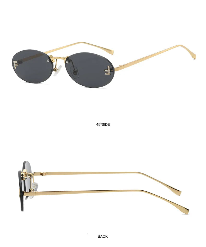 Fashion Rimless Sunglasses Women UV400 Oval Elegant Diamond F Sun Glasses Retro Eyewear