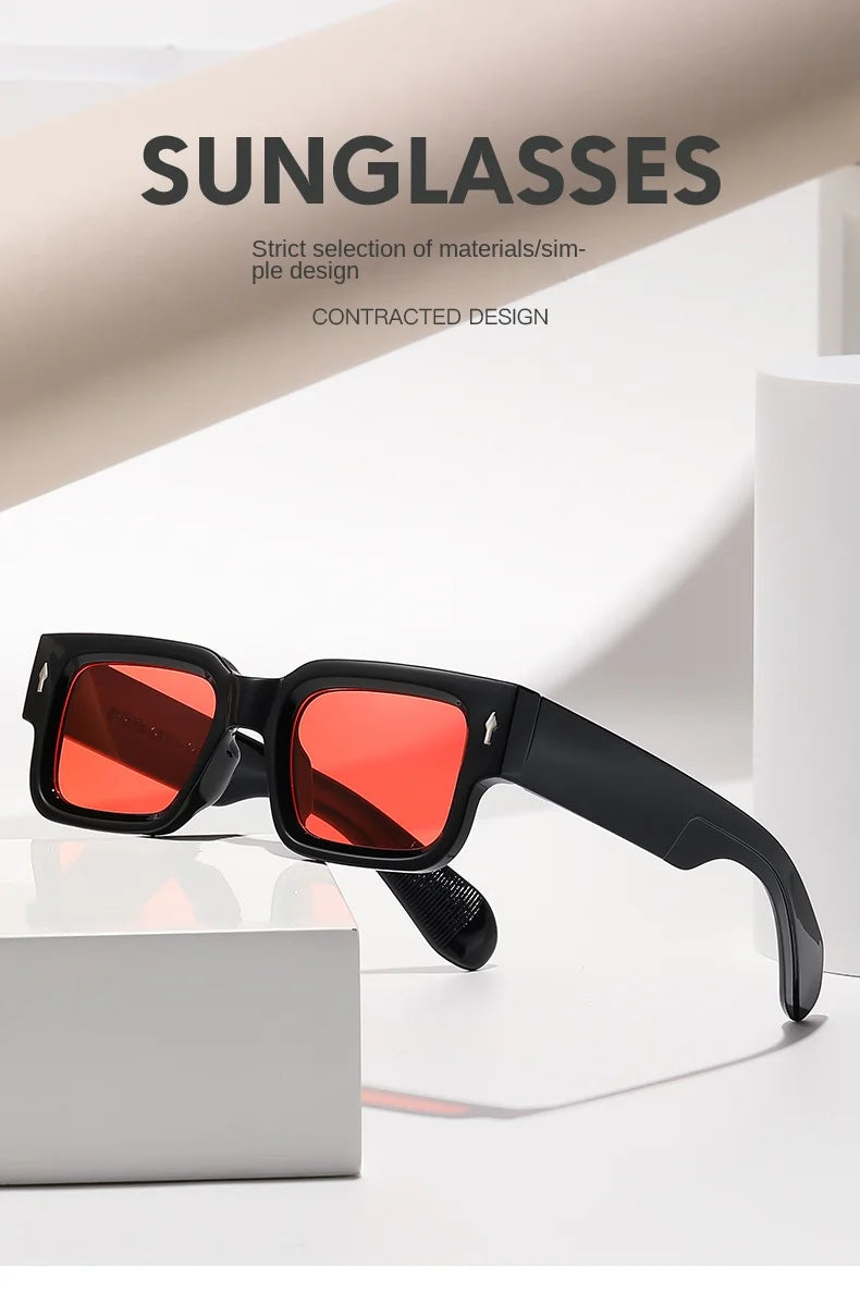 Fashion Retro Thick Leg Square Frame Sunglasses Men Women Popular Brand Small Frame Rice Nail Sun Glasses Black Yellow Glasses