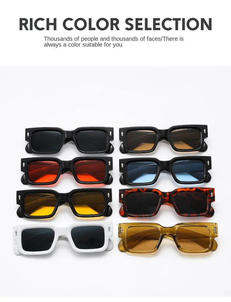 Fashion Retro Thick Leg Square Frame Sunglasses Men Women Popular Brand Small Frame Rice Nail Sun Glasses Black Yellow Glasses