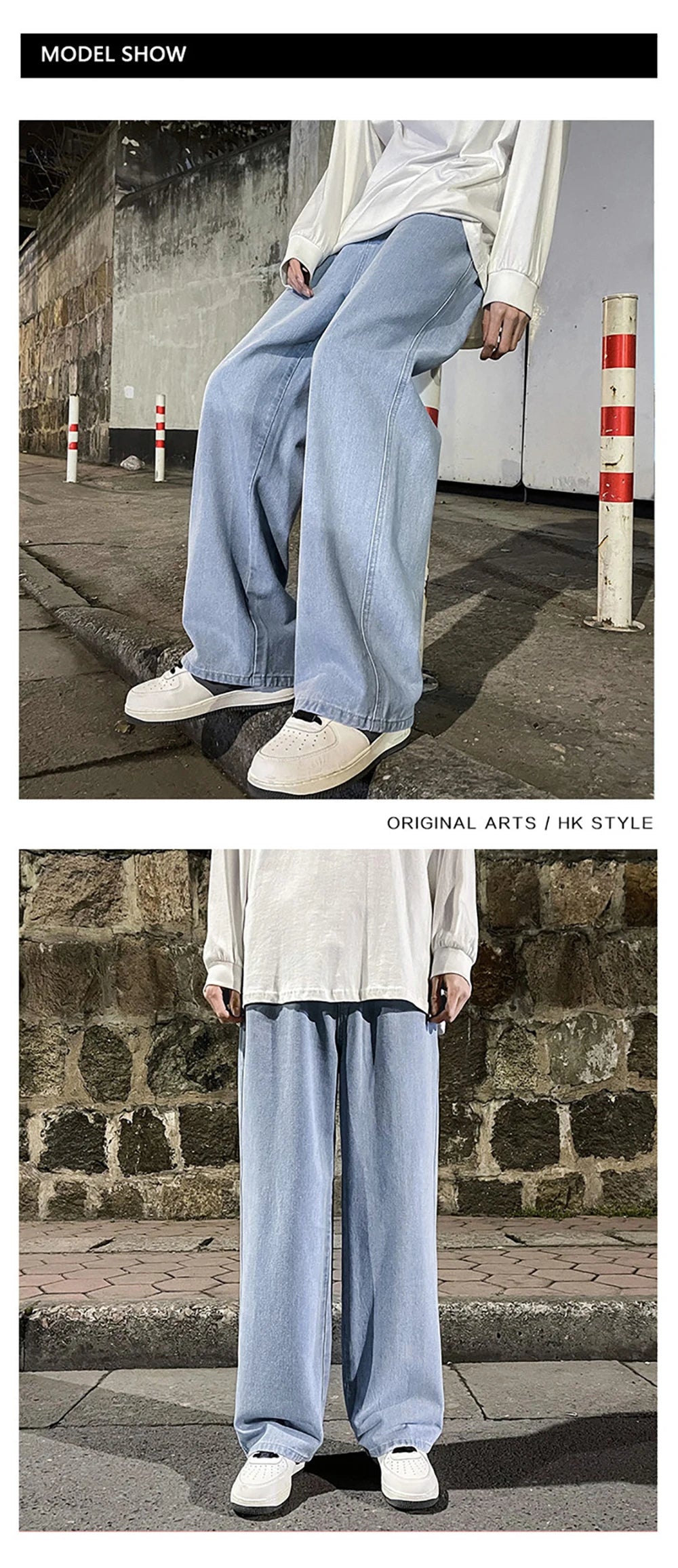 Fashion Men's Solid Color Drape Jeans Loose Straight Korean Vintage High Street Hip-hop Y2K Casual Daily Dragging Wide-leg Pants