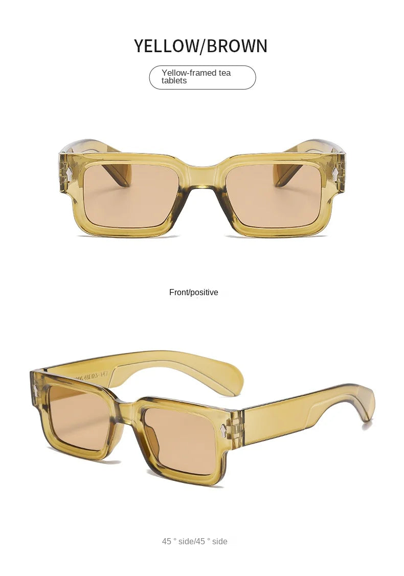 Fashion Retro Thick Leg Square Frame Sunglasses Men Women Popular Brand Small Frame Rice Nail Sun Glasses Black Yellow Glasses