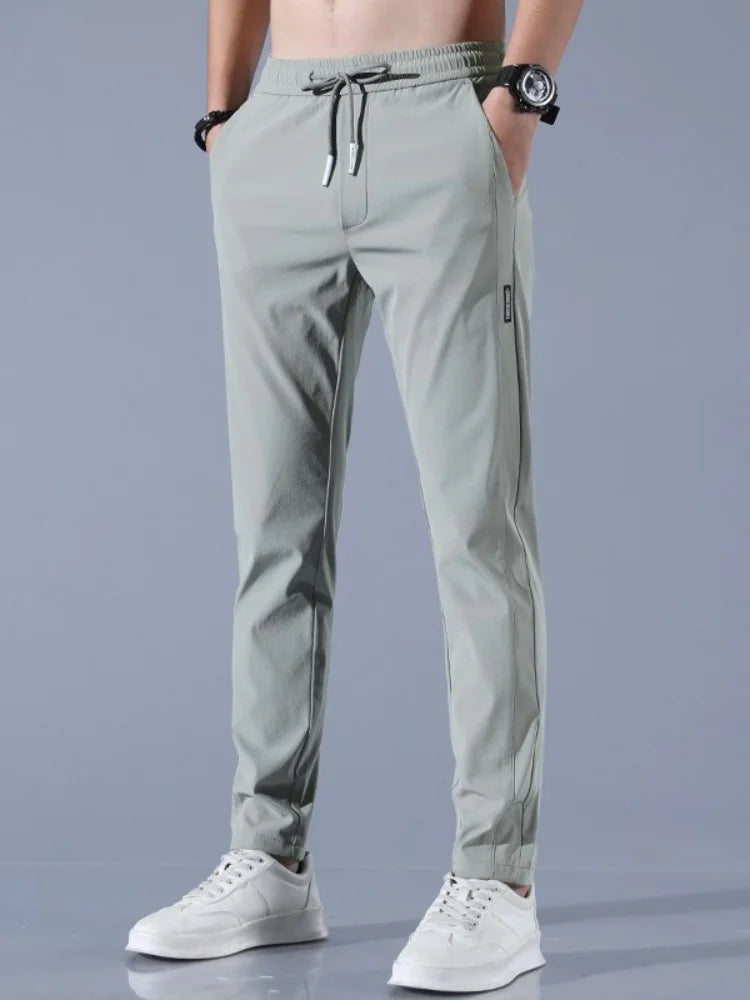 2025 Men's Pants Summer New Black Gray Thin Business Casual Pants Outdoor Elastic Breathable Straight Leg Sweatpants