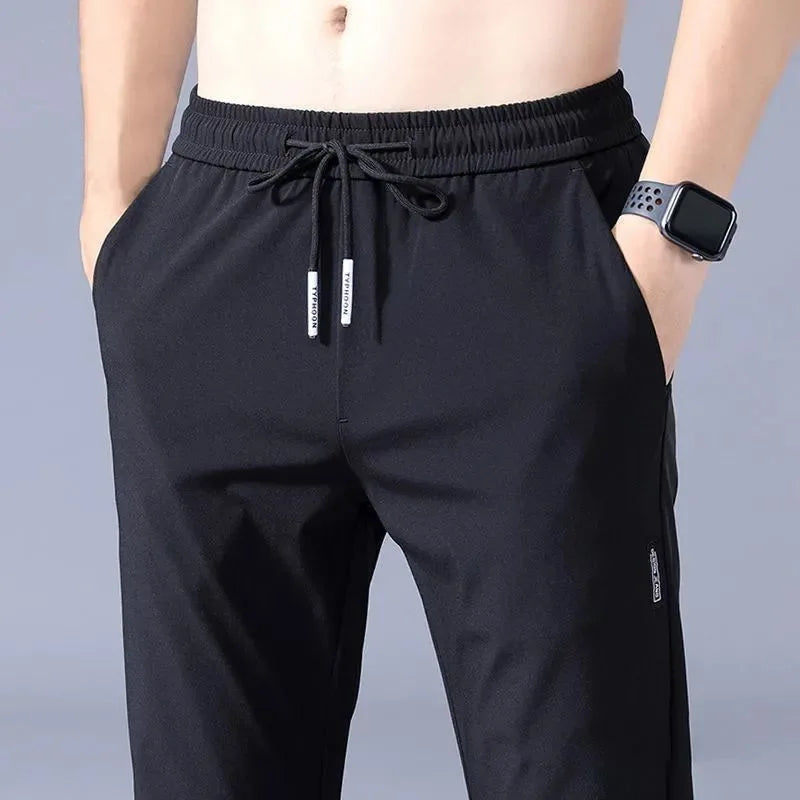 2025 Men's Pants Summer New Black Gray Thin Business Casual Pants Outdoor Elastic Breathable Straight Leg Sweatpants