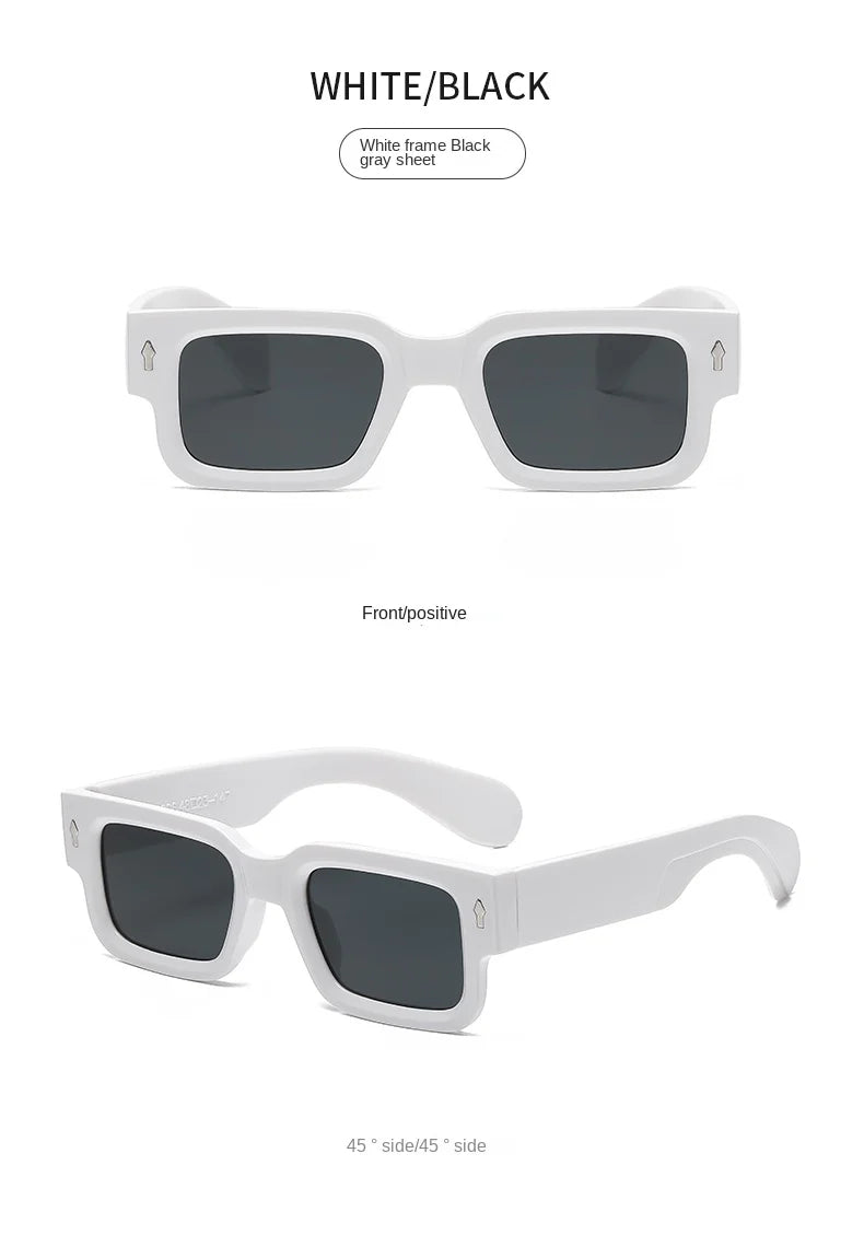 Fashion Retro Thick Leg Square Frame Sunglasses Men Women Popular Brand Small Frame Rice Nail Sun Glasses Black Yellow Glasses