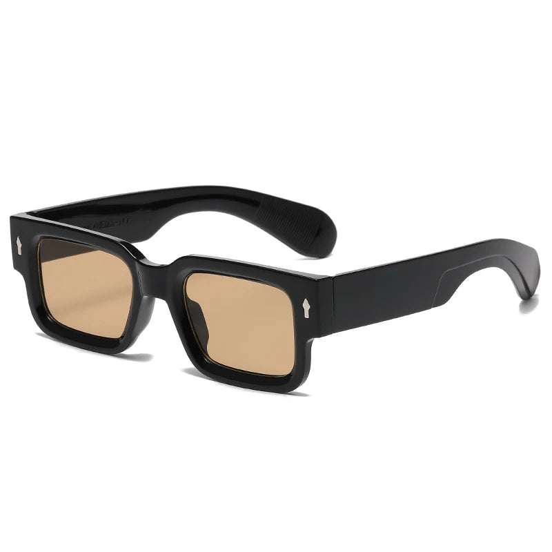Fashion Retro Thick Leg Square Frame Sunglasses Men Women Popular Brand Small Frame Rice Nail Sun Glasses Black Yellow Glasses