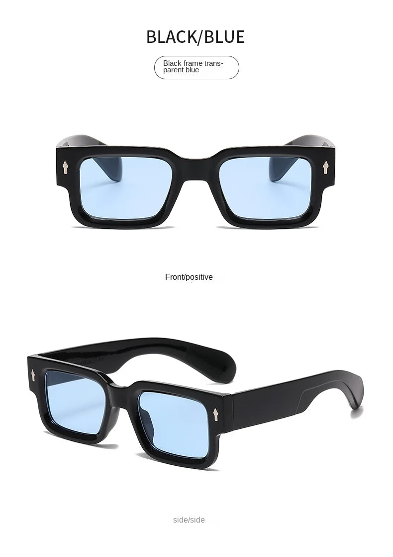 Fashion Retro Thick Leg Square Frame Sunglasses Men Women Popular Brand Small Frame Rice Nail Sun Glasses Black Yellow Glasses