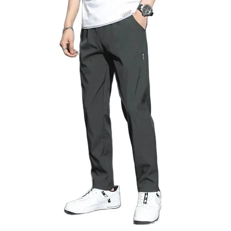2025 Men's Pants Summer New Black Gray Thin Business Casual Pants Outdoor Elastic Breathable Straight Leg Sweatpants