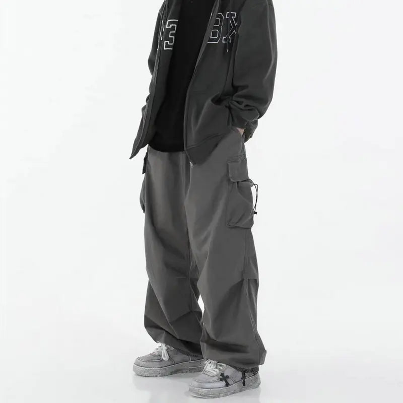 Spring Summer Fashion Casual Pans For Men Streetwear Solid Color Cargo Pants Elastic Waist Wide Leg Men's Joggers