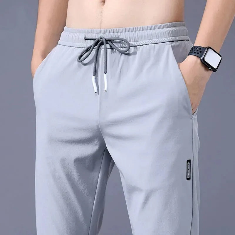 2025 Men's Pants Summer New Black Gray Thin Business Casual Pants Outdoor Elastic Breathable Straight Leg Sweatpants