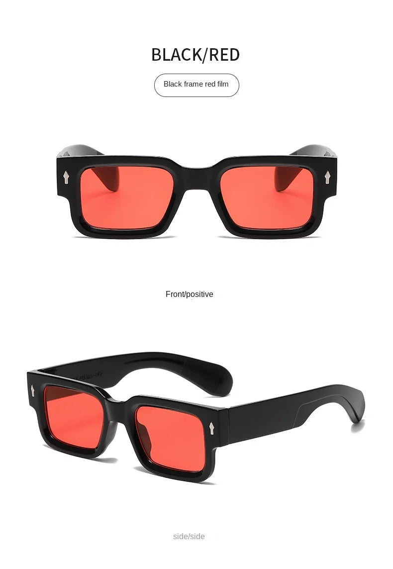 Fashion Retro Thick Leg Square Frame Sunglasses Men Women Popular Brand Small Frame Rice Nail Sun Glasses Black Yellow Glasses