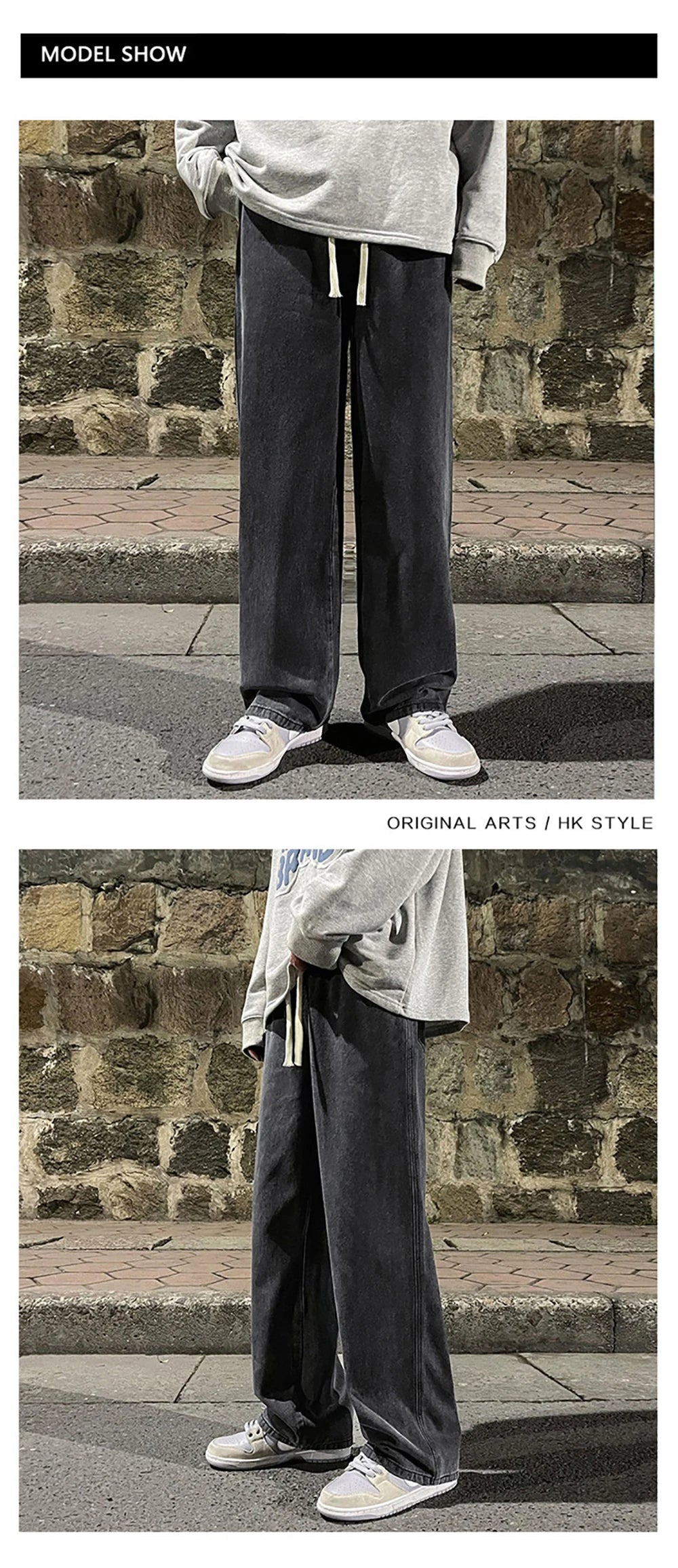 Fashion Men's Solid Color Drape Jeans Loose Straight Korean Vintage High Street Hip-hop Y2K Casual Daily Dragging Wide-leg Pants