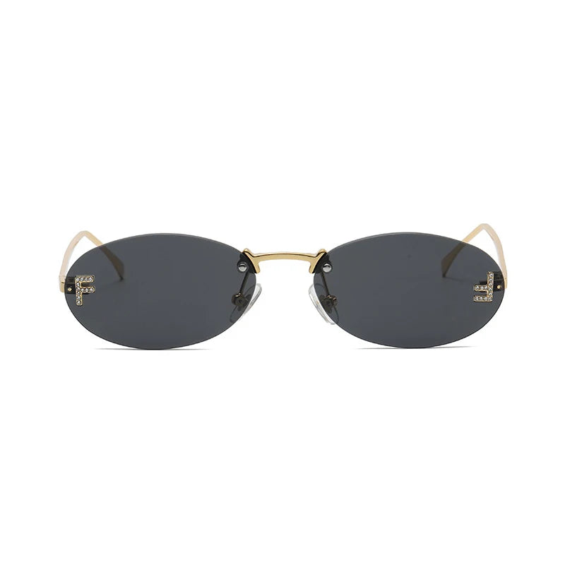 Fashion Rimless Sunglasses Women UV400 Oval Elegant Diamond F Sun Glasses Retro Eyewear