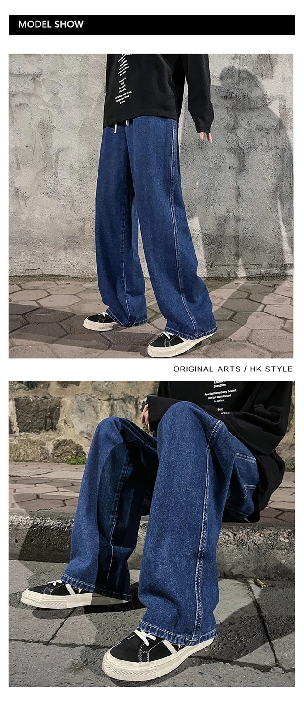 Fashion Men's Solid Color Drape Jeans Loose Straight Korean Vintage High Street Hip-hop Y2K Casual Daily Dragging Wide-leg Pants