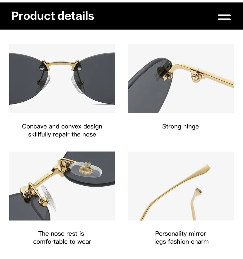 Fashion Rimless Sunglasses Women UV400 Oval Elegant Diamond F Sun Glasses Retro Eyewear