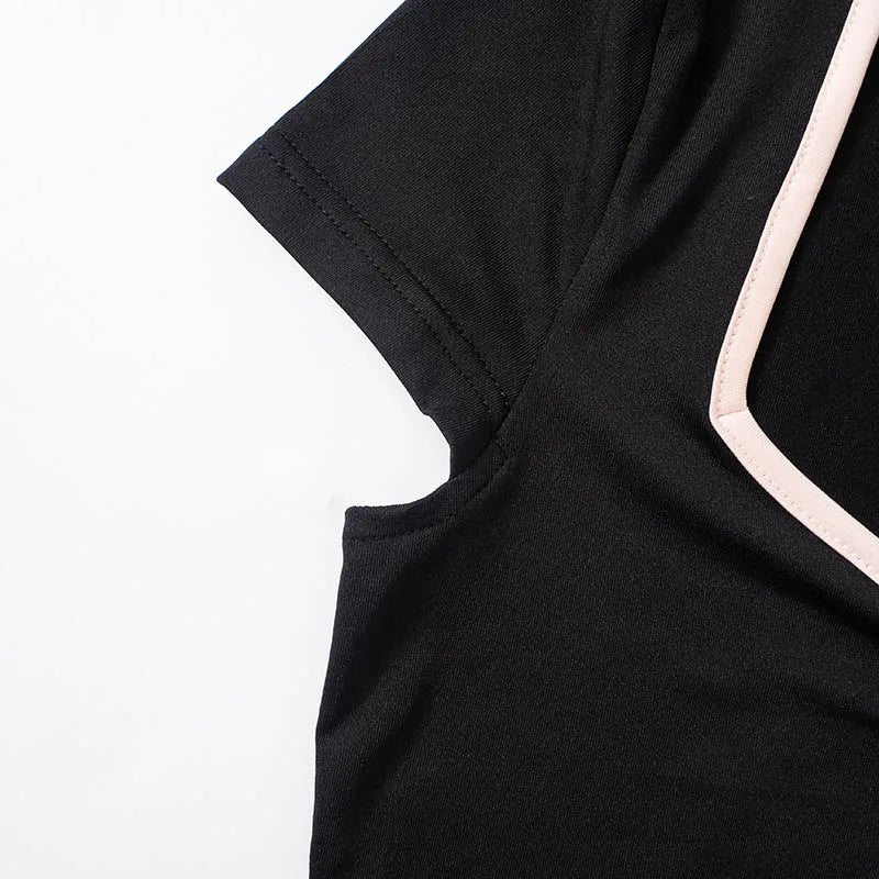 Y2k Summer Crop Top Bow Baby Tees Womens Clothes Chic Cute Low Cut Short Sleeve T Shirts Black