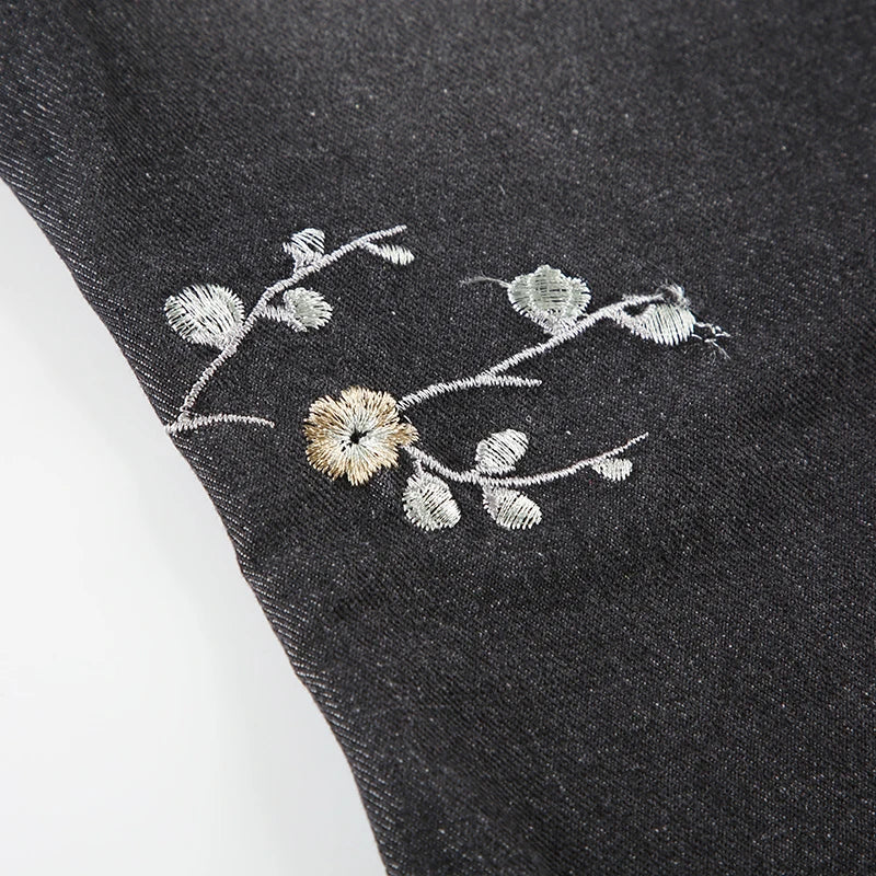 Weekeep Floral Embroidery Jeans Vintage 2000s Low Rise Flared Jeans Women Retro y2k Baggy Denim Pants High Street Basic Trousers