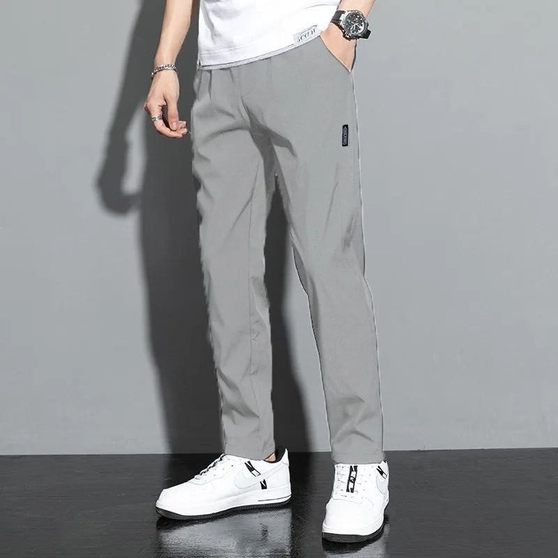 2025 Men's Pants Summer New Black Gray Thin Business Casual Pants Outdoor Elastic Breathable Straight Leg Sweatpants