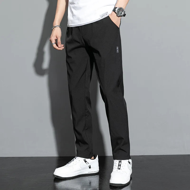 2025 Men's Pants Summer New Black Gray Thin Business Casual Pants Outdoor Elastic Breathable Straight Leg Sweatpants