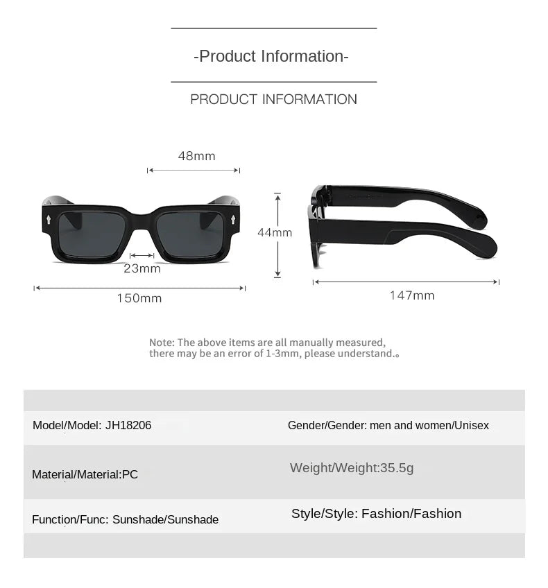 Fashion Retro Thick Leg Square Frame Sunglasses Men Women Popular Brand Small Frame Rice Nail Sun Glasses Black Yellow Glasses