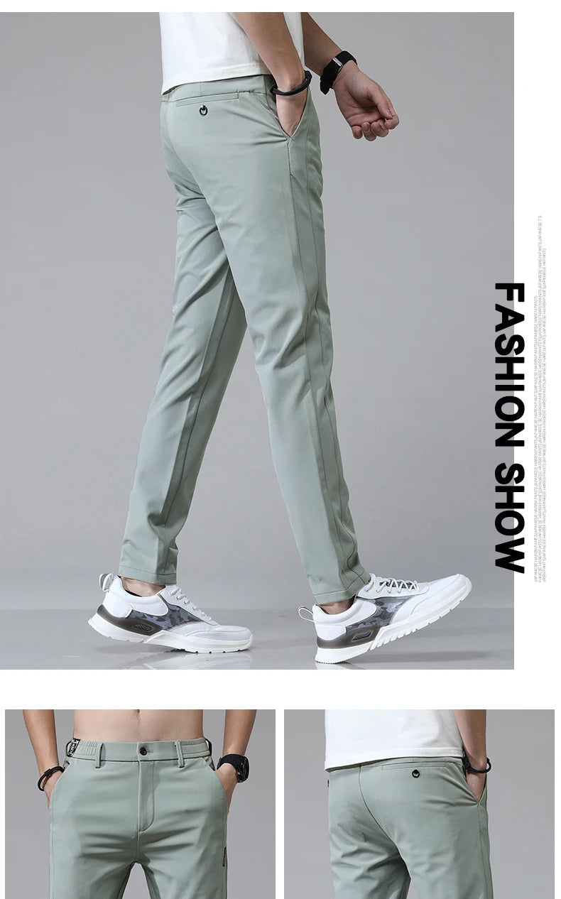 2024 Spring Summer Ultra-thin Men's Stretch Slim Straight Casual Pants High Quality Fashion Breathable Golf Sports Trousers