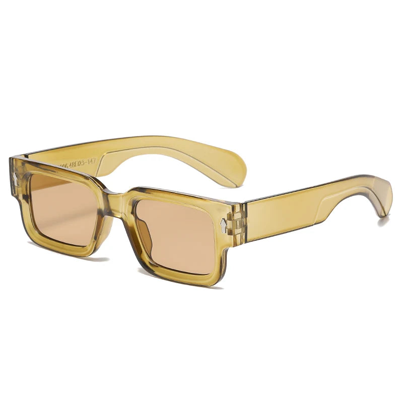 Fashion Retro Thick Leg Square Frame Sunglasses Men Women Popular Brand Small Frame Rice Nail Sun Glasses Black Yellow Glasses