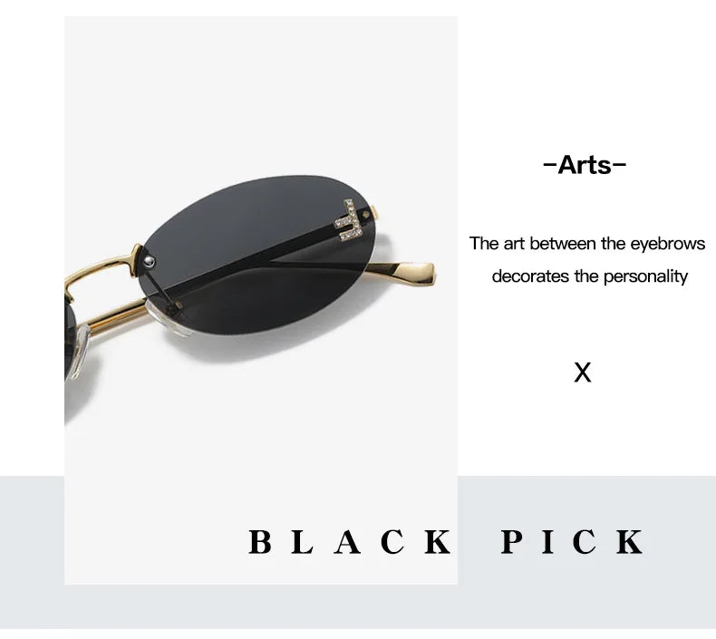 Fashion Rimless Sunglasses Women UV400 Oval Elegant Diamond F Sun Glasses Retro Eyewear