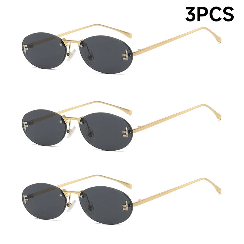 Fashion Rimless Sunglasses Women UV400 Oval Elegant Diamond F Sun Glasses Retro Eyewear