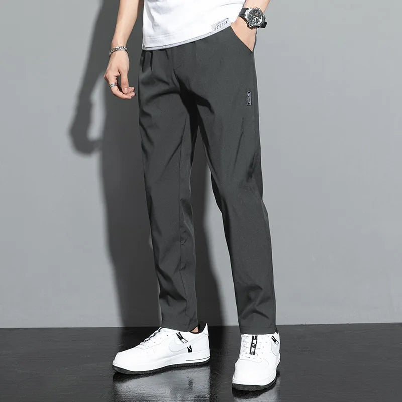 2025 Men's Pants Summer New Black Gray Thin Business Casual Pants Outdoor Elastic Breathable Straight Leg Sweatpants