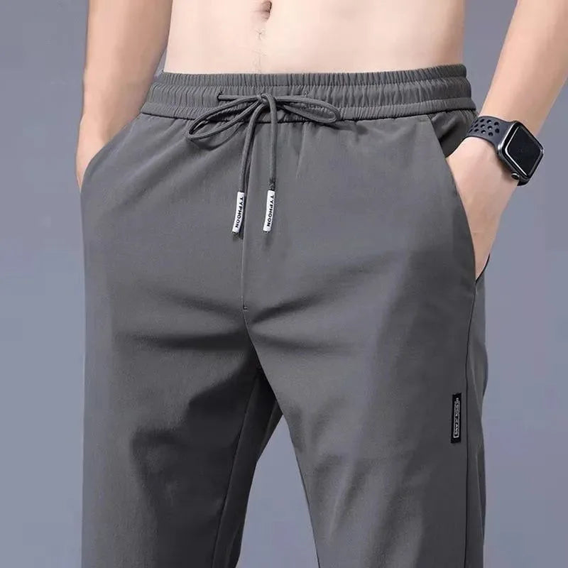 2025 Men's Pants Summer New Black Gray Thin Business Casual Pants Outdoor Elastic Breathable Straight Leg Sweatpants