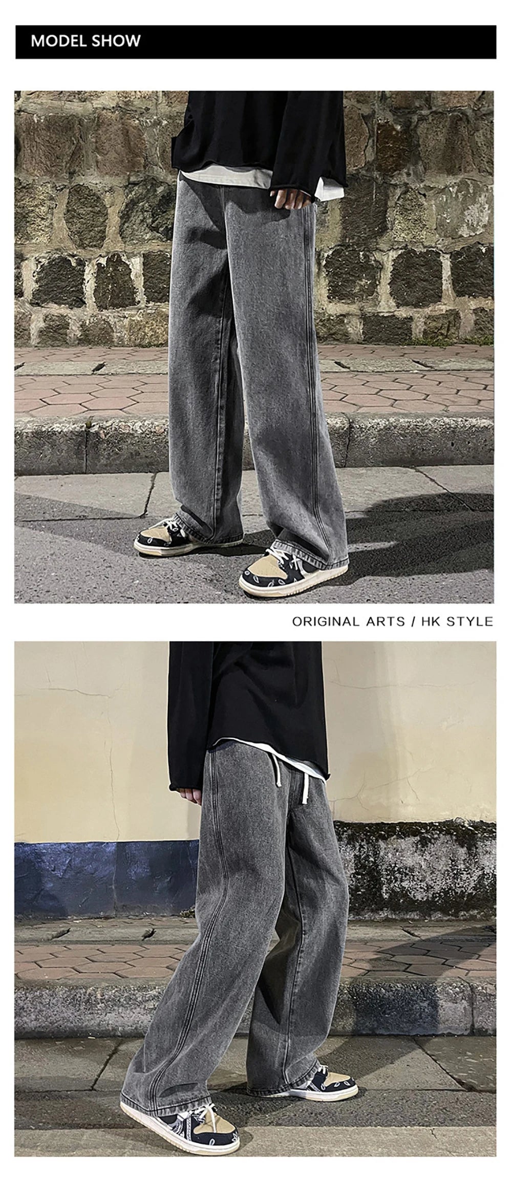 Fashion Men's Solid Color Drape Jeans Loose Straight Korean Vintage High Street Hip-hop Y2K Casual Daily Dragging Wide-leg Pants