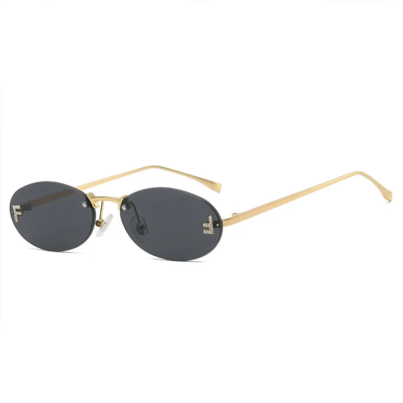 Fashion Rimless Sunglasses Women UV400 Oval Elegant Diamond F Sun Glasses Retro Eyewear