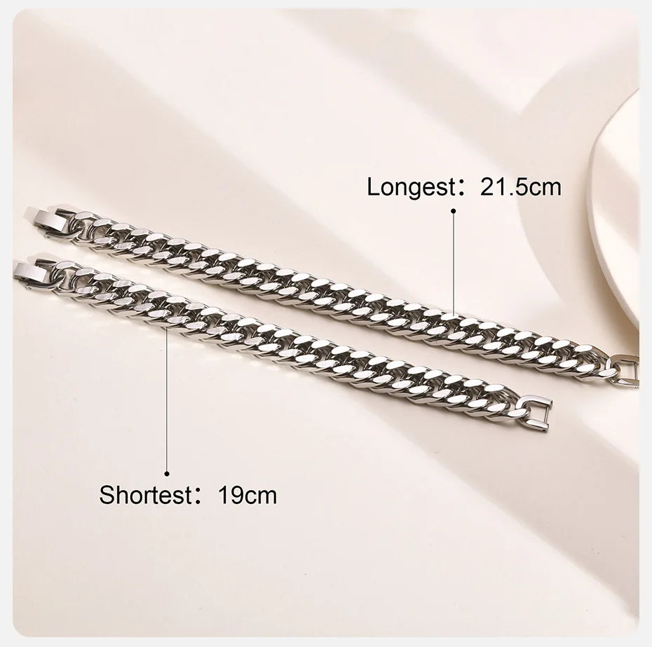 Vnox 12/15MM Width Stainless Steel Cuban Chain Bracelets for Men, Silver Color Fashion Hip Hop Male Boy Wristband Jewelry