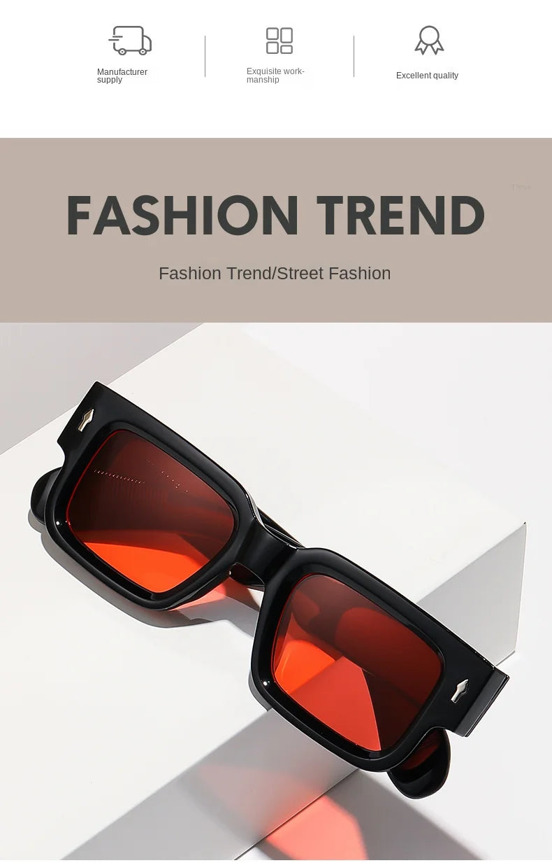 Fashion Retro Thick Leg Square Frame Sunglasses Men Women Popular Brand Small Frame Rice Nail Sun Glasses Black Yellow Glasses