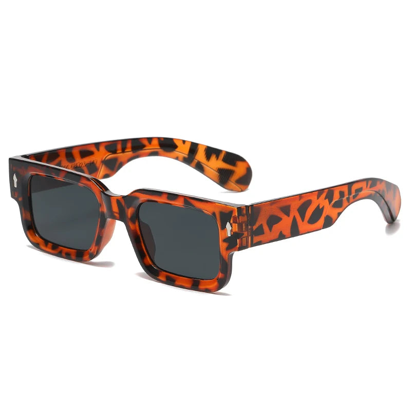 Fashion Retro Thick Leg Square Frame Sunglasses Men Women Popular Brand Small Frame Rice Nail Sun Glasses Black Yellow Glasses