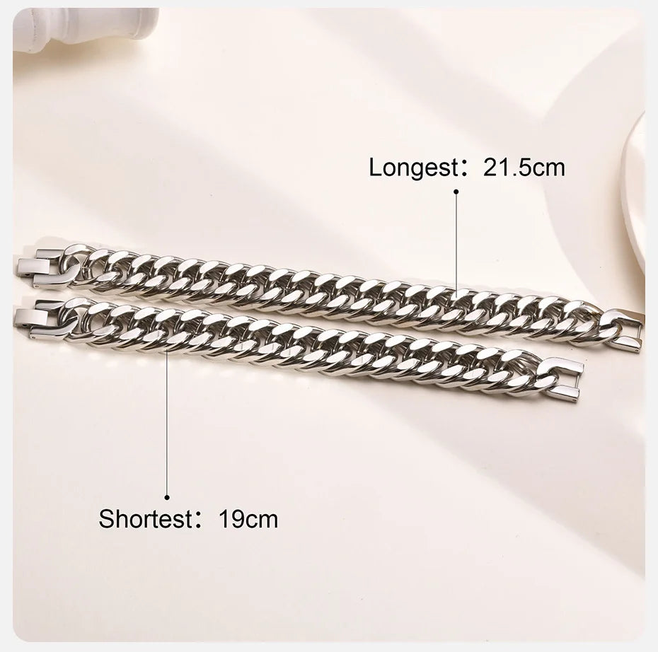 Vnox 12/15MM Width Stainless Steel Cuban Chain Bracelets for Men, Silver Color Fashion Hip Hop Male Boy Wristband Jewelry