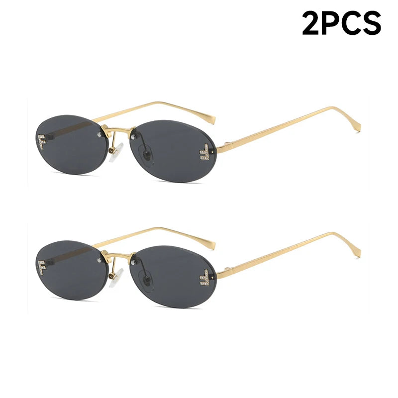 Fashion Rimless Sunglasses Women UV400 Oval Elegant Diamond F Sun Glasses Retro Eyewear