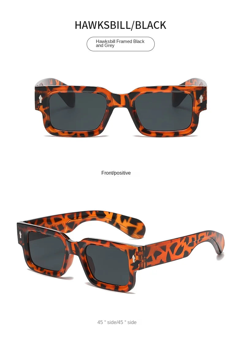 Fashion Retro Thick Leg Square Frame Sunglasses Men Women Popular Brand Small Frame Rice Nail Sun Glasses Black Yellow Glasses