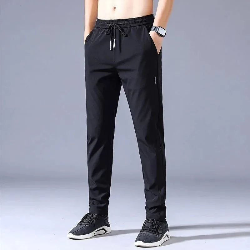 2025 Men's Pants Summer New Black Gray Thin Business Casual Pants Outdoor Elastic Breathable Straight Leg Sweatpants
