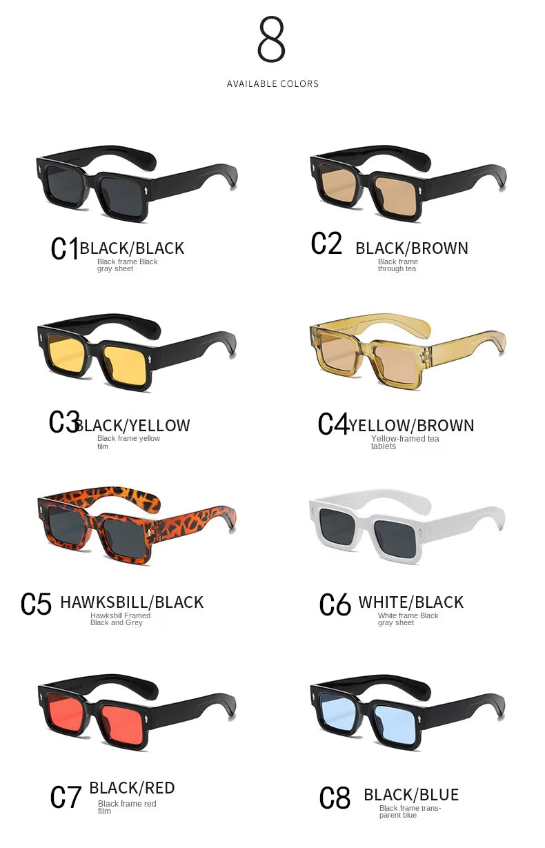Fashion Retro Thick Leg Square Frame Sunglasses Men Women Popular Brand Small Frame Rice Nail Sun Glasses Black Yellow Glasses